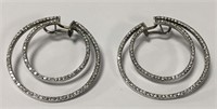 Pair Of 14k White Gold & Diamond Hoop Earrings