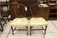 Pair of Antique Shield Back Chairs w/ Covered Seat