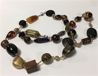 Designer Necklace With Art Glass, Rhinestones