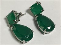 Pair Of Sterling And Pear Shaped Emerald Earrings