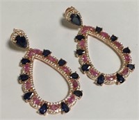 Sapphire & Ruby Sterling Rose Gold Earrings