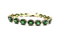 14K Gold Graduated Emerald and Diamond Bracelet