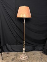 Large Bronze Metal Lamp with Brown Shade