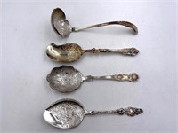 4 Large Gold Tarnished Silver-plate Utensils