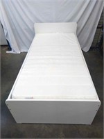 White Twin Bed with Rolling Storage Bin