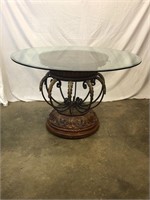 Ornate Wood Table With Glass Topper