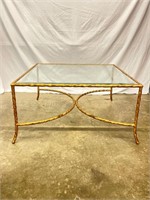 Large Golden Table with Glass Top