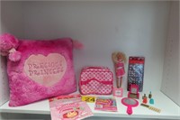 Girls Toy Lot w/ Pillow - Wood  Make up Set & More