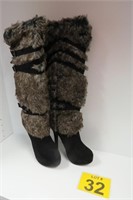 New Ladies Fur  Heeled Boots sz 7w