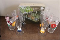 Elements Pool Ball  Glasses  with Wood Rack Total