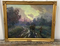 Beautiful painting on canvas man and horse with
