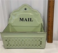 Fabulous green retro looking enamel mail holder