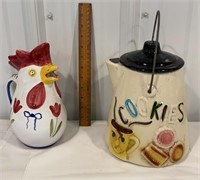 Teapot cookie jar and rooster pitcher