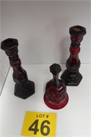 Avon Red Candles Holders & Bell
