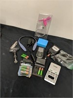 Group of battery chargers, headsets, pocket