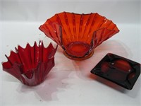 Three Assorted Red/Orange Vintage Glass Pieces