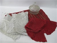 Place Mats, Lace Runner, Doiley's & Candy Dish