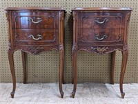 Vintage Pair Of French Style Walnut Nightstands