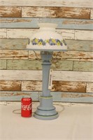 Antique Electrified Metal Lamp w/ Glass Shade