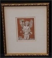 Cherub lithograph - signed, numbered and dated