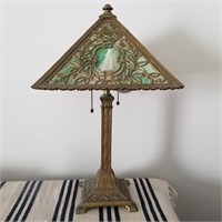 EARLY LAMP WITH SLAG GLASS SHADE-1 pane has crack