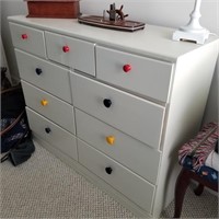 WHITE DRESSER WITH PAINTED KNOBS