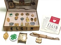 Elgin 19 4H Watch in Orig Box & Pin Group