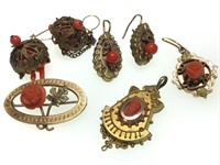 Antique Victorian Coral Earrings, Pendants & Pins