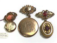3 Antique Pins With Drop Lockets