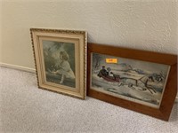 2PC VTG PRINTS CURRIER & IVES / FRAMED LITHO