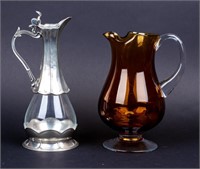 Blown Glass Pitcher & Glass Pewter Decanter