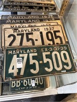 Set three pair 1936/37/39 Maryland plates