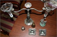 Silverplate Candle Stand, Bells, Holders, Bird