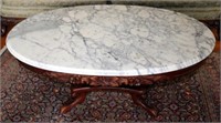Marble Top Floral Carved Base Coffee Table