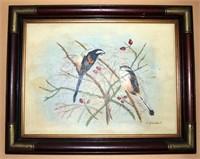 Oil on Canvas 2 Birds Signed L. Johnson