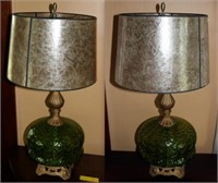 Set of 2 Green Glass Lamps