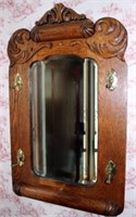 Victorian Carved Oak Hall Mirror w/ Coat Hooks