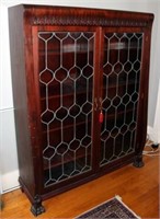 Leaded Glass Front Bookcase w/ Paw Feet