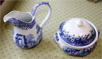 Spode Pitcher + Currier & Ives Covered Dish