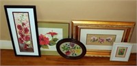 (Lot of 5) Framed Floral Art Pieces