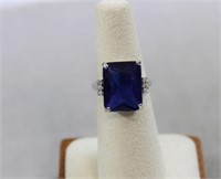 Sterling emerald cut sapphire ring