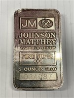 5 oz Bar Silver .999 Johnson Matthey