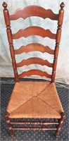 VINTAGE LADDER BACK WOOD CHAIR W/RUSH SEAT