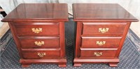 2-MAHOGANY COLOR WOOD NIGHT STANDS WITH 3 DRAWERS