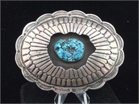 Native American style belt buckle with turquoise