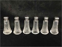 Set of sterling silver top glass shakers