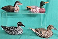 4 CARVED WOOD HAND PAINTED DUCK DECOR