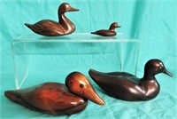 4 HAND CARVED WOOD DUCK DECOR