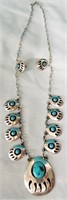 STERLING NECKLACE/EARRING W/TURQUOISE  18.3 GRAMS