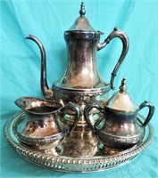 4 PC SILVER PLATE TEA SET W/TRAY*NATIONAL*ROGERS